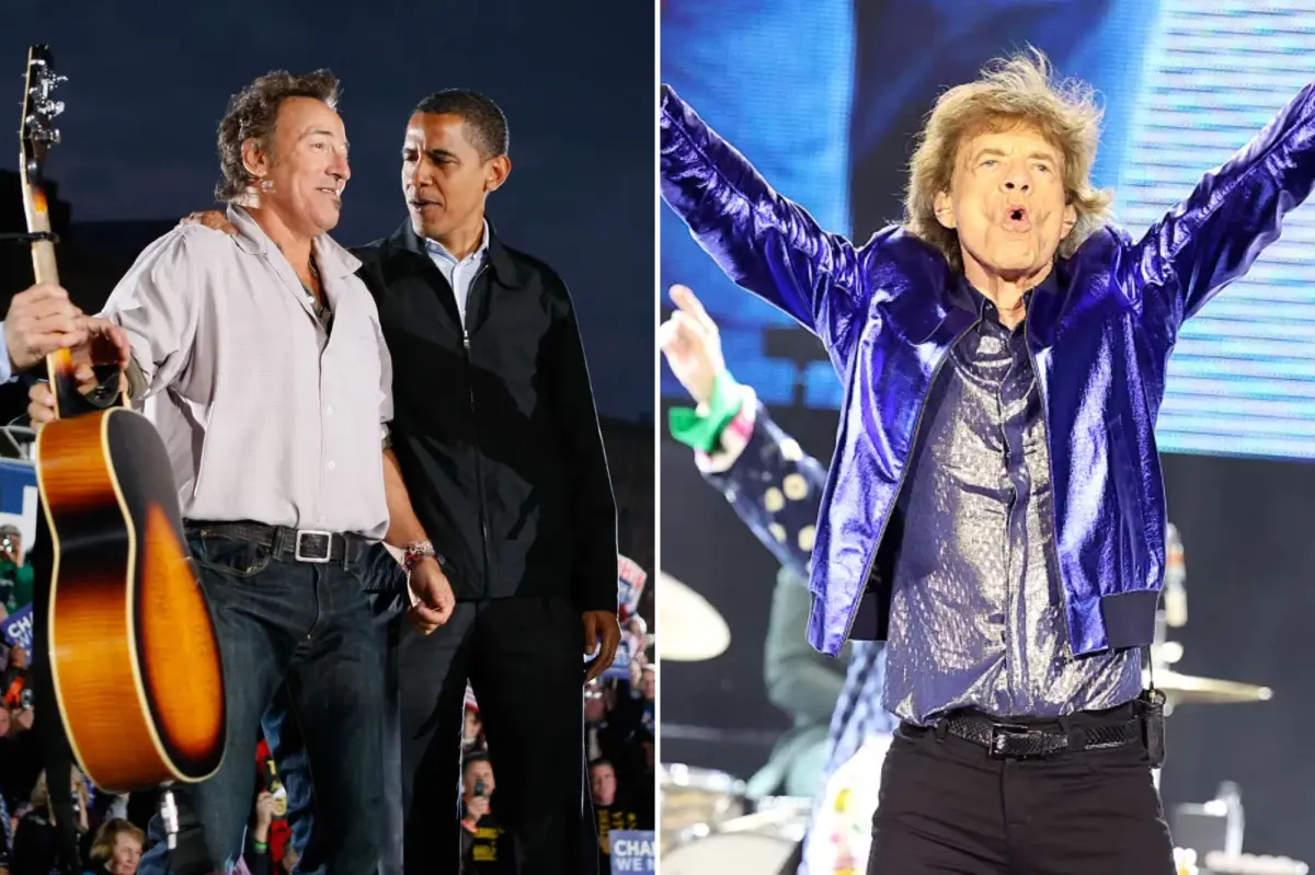 Vokalis legendaris The Rolling Stones, Mick Jagger, saat tampil enerjik menghibur penggemarnya di atas panggung.